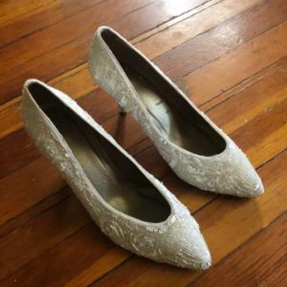 White Sequin Wedding Shoes Beaded Pump Vintage